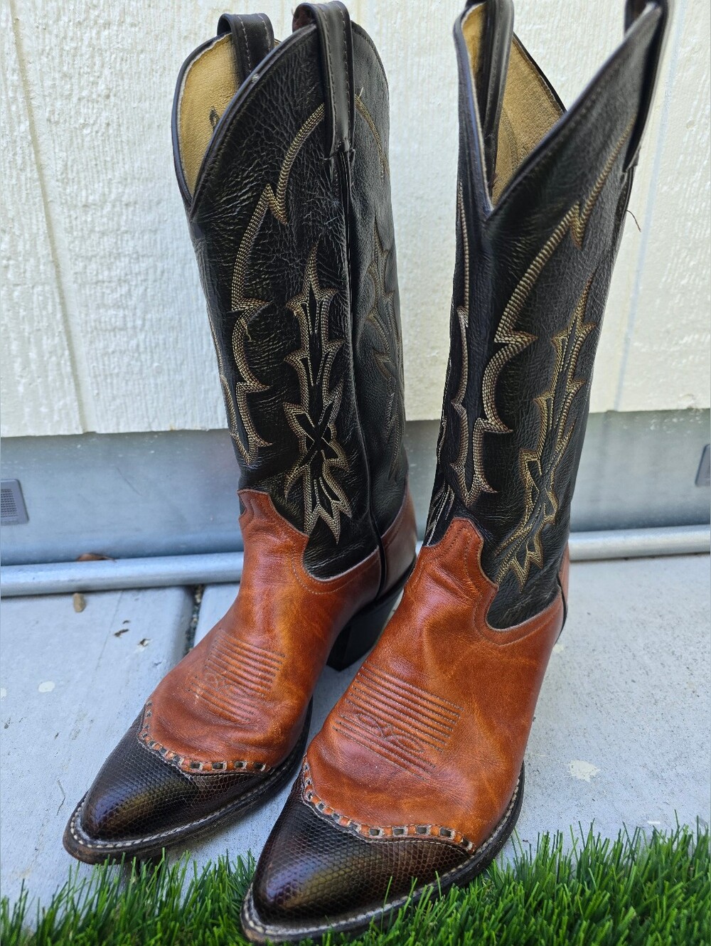Tony Lama Two-Tone Black and Brown Western Cowboy Boots